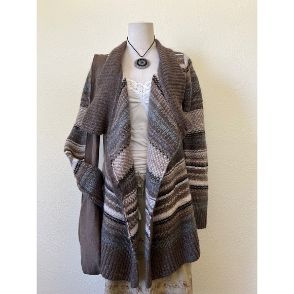 Striped Knit Draped Cardigan Small Mohair Blend Sweater Duster Boho Indie Grunge - Picture 1 of 6